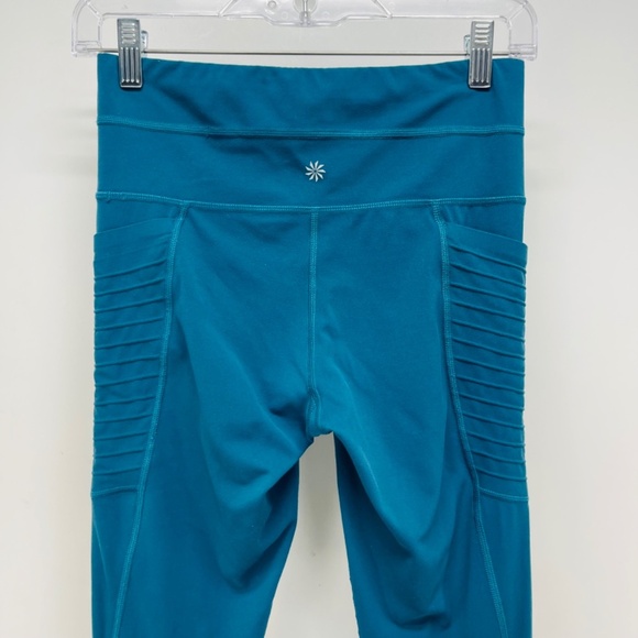 Athleta Leggings XS Womens Salutation Stash Pocket Moto Tight Ribbed Dark Teal - Picture 7 of 10